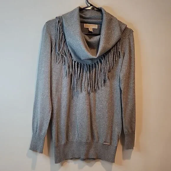 Michael Kors Turtleneck Sweater Long Sleeve Shirt Women's Size Small Silver NICE - Picture 2 of 12